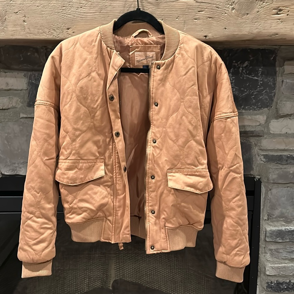 Camel brown quilted button up jacket. Hardly worn!